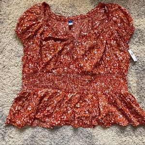 NWT Old navy orange peplum tie neck top